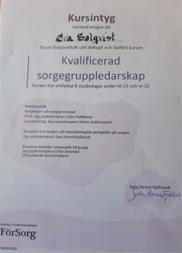 Intyg sorgegruppsledare